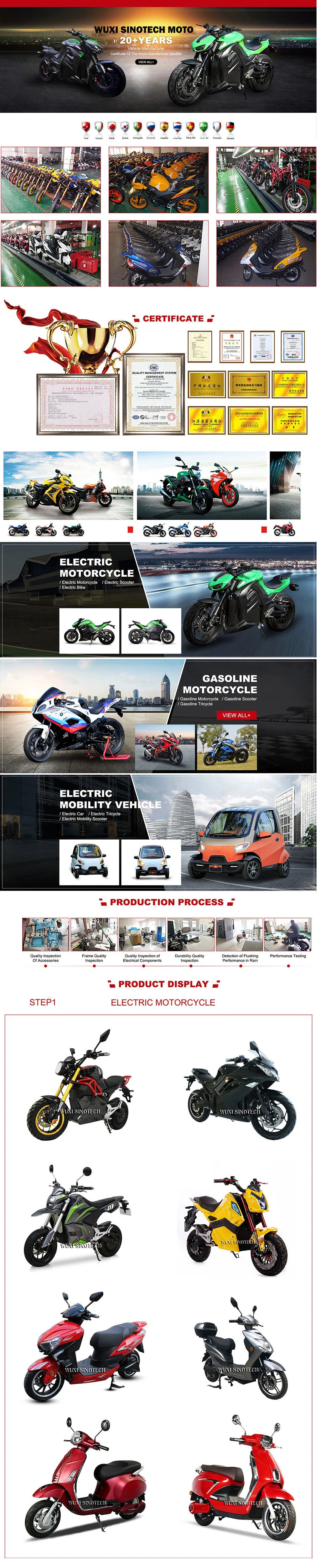 Wuxi Sinotech 2023 Newest Super Quality Adult Electric Motorcycle Electric Scooter 48V 60V 72V Electric Motorbike Moped Scooter Scooty CKD for Wholesale