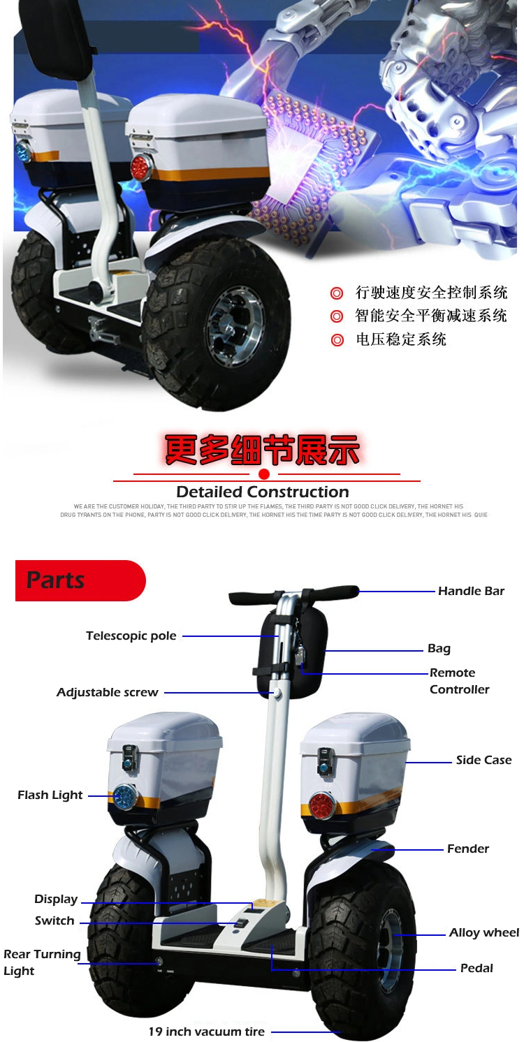 2 Wheel Self Balance Police Patrol 19 Inch off Road Tyre with Flash Light Beach Electric Cruiser Scooter