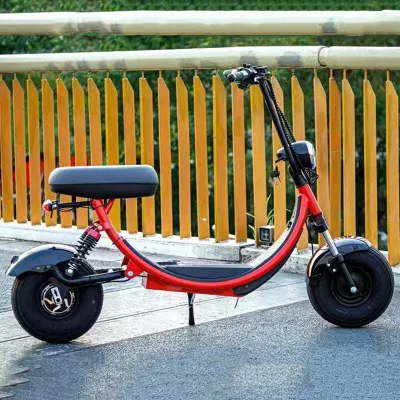 Mini scooter eléctrico 48V 1000W Motocicleta roja 16 pulgadas Neumático gordo Velocidad máxima 40 km / H Bicicleta eléctrica Escooter